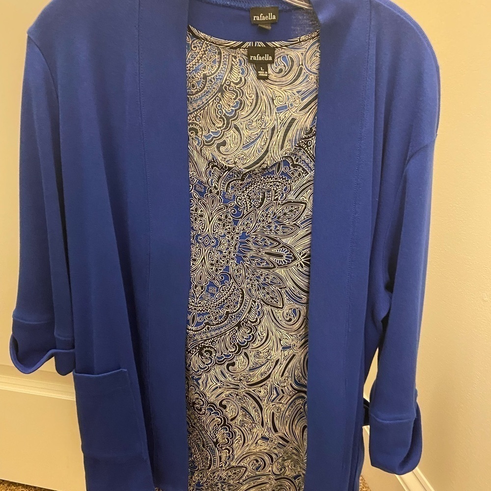 Rafaella large two piece set- blue cardigan feels like a sweatshirt